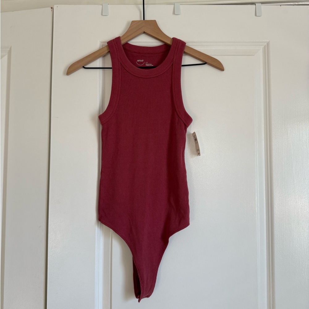 Aerie Free Spirit Muted Red Ribbed Bodysuit NWT